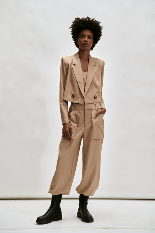 The Greenwich Cropped Blazer- Tan
