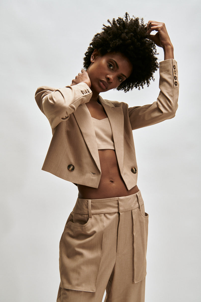 The Greenwich Cropped Blazer- Tan